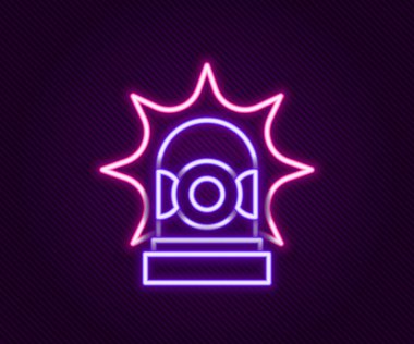 Parlayan neon hattı, siyah arkaplanda izole edilmiş bir siren ikonu. Acil durum sireni. Renkli taslak konsepti. Vektör