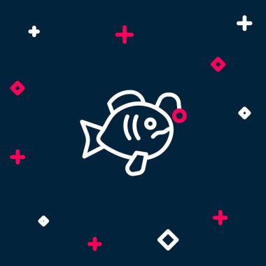 Tropikal balık ikonu mavi arka planda izole edildi. Egzotik balıklar. Renkli taslak konsepti. Vektör