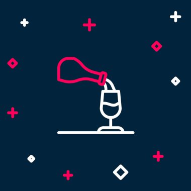 Çizgi şarap tatma, degustation ikonu mavi arkaplanda izole edilmiş. Sommelier. Şarap gibi kokuyor. Renkli taslak konsepti. Vektör