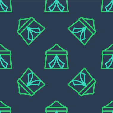 Line Circus çadır simgesi mavi arkaplanda izole edilmiş kusursuz desen. Karnaval kamp çadırı. Eğlence parkı. Vektör