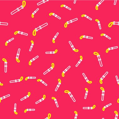 Çizgi polisi kauçuk çubuk ikonu kırmızı arka planda kusursuz desen izole etti. Kauçuk copu. Polis yarasası. Polis ekipmanları. Vektör