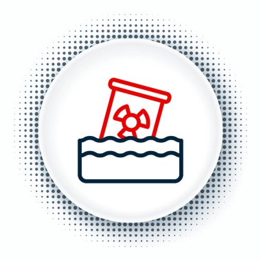 Varil simgesindeki radyoaktif atık hattı beyaz arkaplanda izole edildi. Sudaki toksik atık kirliliği. Çevre kirliliği. Renkli taslak konsepti. Vektör