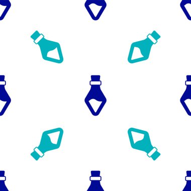 İksir ikonlu mavi şişe beyaz arka planda izole edilmiş pürüzsüz desen. Sihirli iksirli matara. Mutlu Cadılar Bayramı Partisi. Vektör