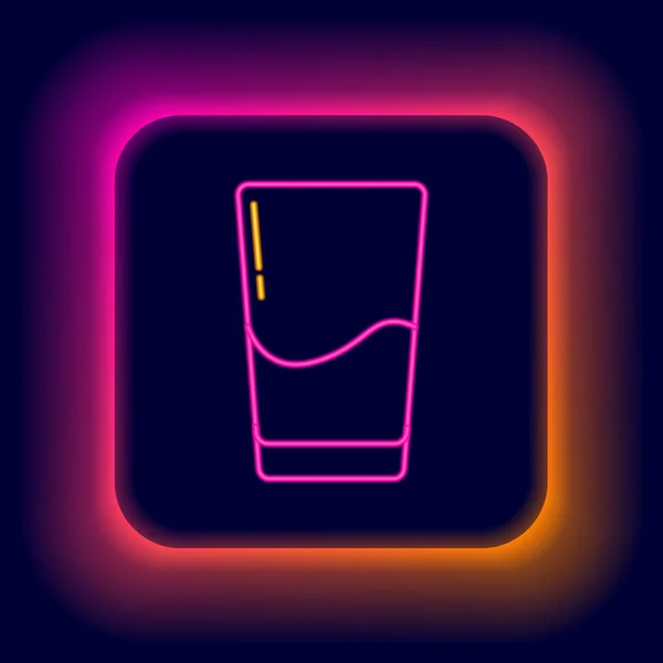 Glowing Neon Line Glass Water Icon Isolated Black Background Soda — Stock Vector