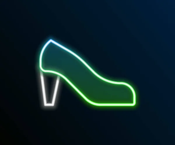 亮晶晶的霓虹灯线女鞋与高跟鞋图标隔离在黑色背景 五彩缤纷的概念 — 图库矢量图片