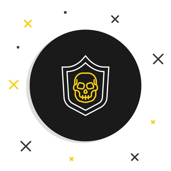 Escudo Línea Con Icono Cráneo Pirata Aislado Sobre Fondo Blanco — Vector de stock