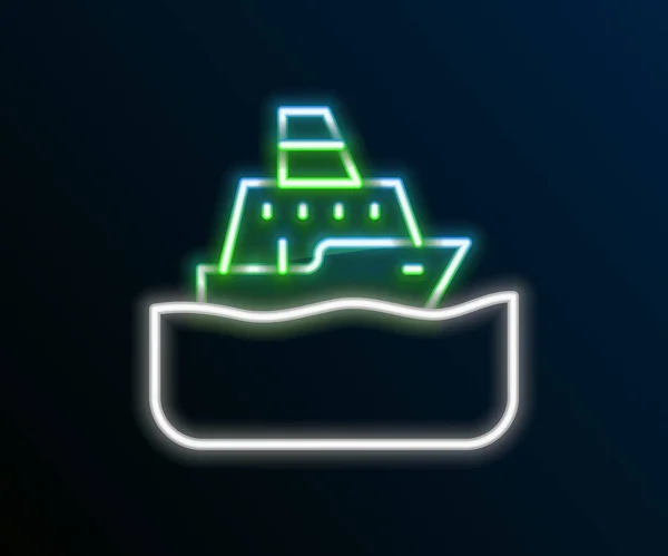 Glowing Neon Line Cruise Ship Icon Isolated Black Background Travel — Stock Vector