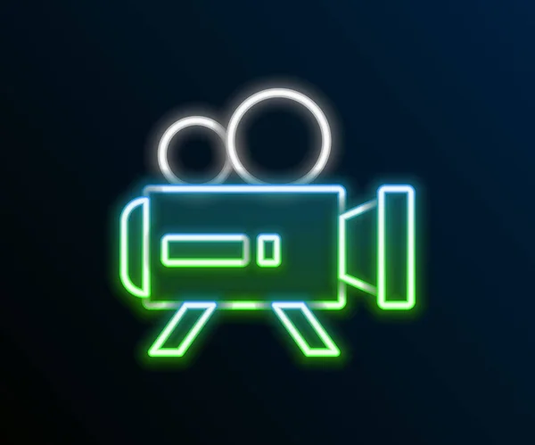 Glödande Neon Line Retro Bio Kamera Ikon Isolerad Svart Bakgrund — Stock vektor