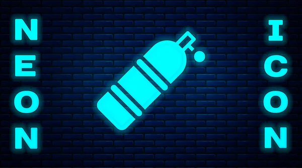 Glowing Neon Aqualung Icon Isolated Brick Wall Background Oxygen Tank — Stock Vector
