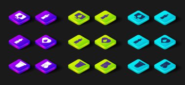 Su filtresi kartuşunu, bardağı suyla, şişeyi, kalp damlasını ve konum simgesini ayarla. Vektör