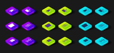 Makara, makas, kumaş rulo, tığ işi kanca, elbise dolabı ve fermuar simgesine dikiş ipliği koyun. Vektör