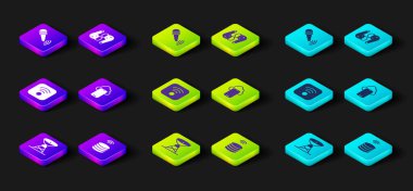 Uydu anteni, akıllı veri sunucusu, kablosuz internet, bulut teknolojisi, hava kulaklığı ve kablosuz mikrofon ikonu. Vektör