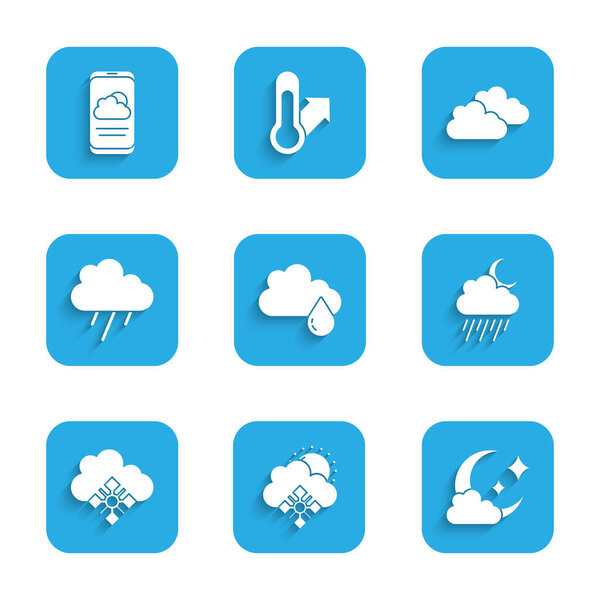 Set Cloud with rain, snow and sun, moon,  and Weather forecast icon. Vector