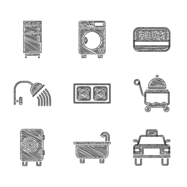 Zestaw Gniazdek Elektrycznych Wanna Taksówka Pokryty Tacą Sejf Prysznic Karta — Wektor stockowy