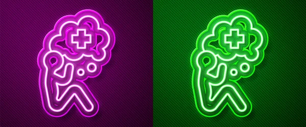 Parlayan neon çizgisi, mor ve yeşil arkaplanda el simgesine yardımcı oluyor. Vektör