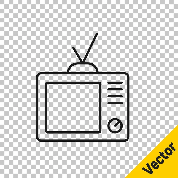 Black Line Retro Icon Isolated Transparent Background Television Sign Vector — Stock Vector