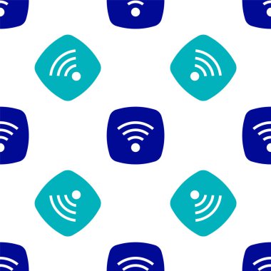 Mavi Wi-Fi kablosuz internet ağ sembolü simgesi beyaz arkaplanda izole edilmiş kusursuz desen. Vektör.