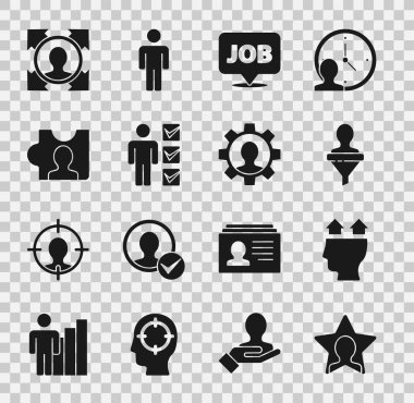 Set Kafa Avı, İnsan Kullanıcısı, iş, takım elbise ve insan dişlisi ikonu ile konuşma balonu. Vektör