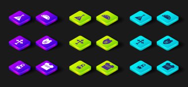 Rus bebek matryoshka, SSCB tişörtü, Hristiyan haçı, Ayı kafası, Dumpling ve Balalaika ikonu. Vektör