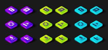 Dalış maskesi, şnorkel, sahil iskelesi, Lifebuoy, yolcu gemisi ve güneş yatağı şemsiyesi ikonu. Vektör