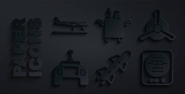 Roket, Uçak Pervanesi, Drone uzaktan kumandası, tutum göstergesi, yiyecek ve ikon için Trolley ayarlayın. Vektör