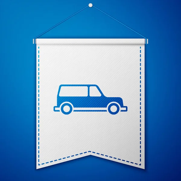 蓝色心形汽车图标隔离在蓝色背景 白旗模板 — 图库矢量图片
