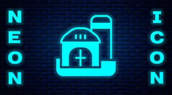 Glowing Neon Farm House Icon Isolated Brick Wall Background Vector — Stock Vector