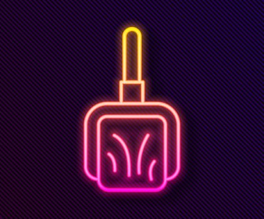 Parlayan neon hattı faraş simgesi siyah arkaplanda izole edildi. Temizlik işleri. Vektör.