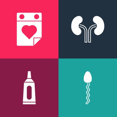 Pop Sperm, merhem kremi, insan böbrekleri ve doktor randevu ikonunu ayarla. Vektör