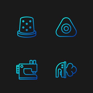 Elektrik hattı, dikiş makinesi dikiş ve tebeşir dikmek için yüksük. Renk simgeleri. Vektör