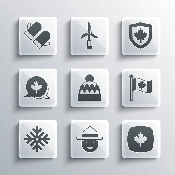 Stellen Sie Kanadischen Rangerhut Ahornblatt Flagge Von Kanada Mütze Schneeflocke — Stockvektor