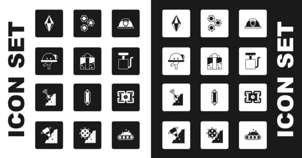 Set Bergmannshelm Eingang Edelstein Griff Zünder Dynamit Und Schaufel Symbol — Stockvektor