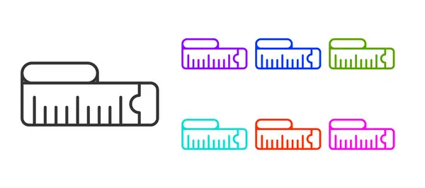 Zwarte Lijn Tape Maatregel Pictogram Geïsoleerd Witte Achtergrond Meetlint Stel — Stockvector