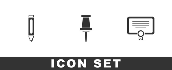 Установите Маркерную Ручку Push Pin Значок Сертификата Вектор — стоковый вектор