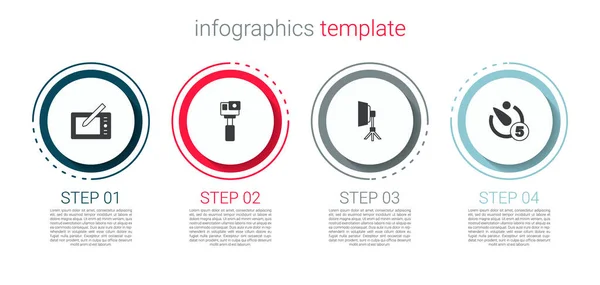 Set Tablette Graphique Caméra Action Lumière Softbox Minuterie Appareil Photo — Image vectorielle