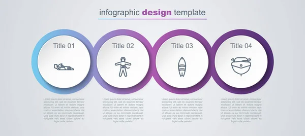 Set Lijn Formule Raceauto Bungeejumpen Surfplank Speedboot Bedrijfsinfographic Sjabloon Vector — Stockvector