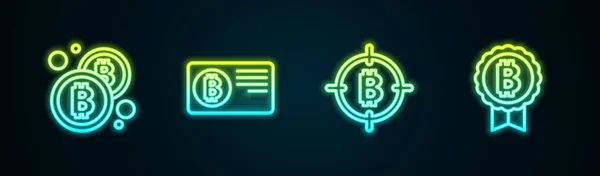 Definir Linha Bitcoin Cartão Crédito Com Bitcoin Alvo Ícone Néon —  Vetores de Stock