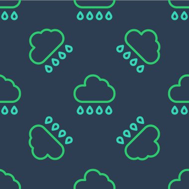 Yağmur ikonuna sahip çizgi bulutu mavi arka planda izole edilmiş pürüzsüz desen. Yağmur damlaları ile yağmur bulutu yağışı. Vektör