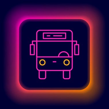Parlayan neon hattı otobüs simgesi siyah arkaplanda izole edildi. Ulaşım konsepti. Otobüs turu tabelası. Turizm ya da kamu aracı sembolü. Renkli taslak konsepti. Vektör