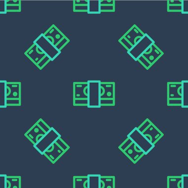 Line Stacks kağıt para ikonu mavi arka planda izole edilmiş kusursuz desen. Para desteleri. Para birimi. Vektör