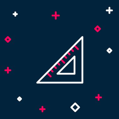 Mavi arkaplanda çizgi üçgen cetvel simgesi izole edildi. Düz sembol. Geometrik sembol. Renkli taslak konsepti. Vektör