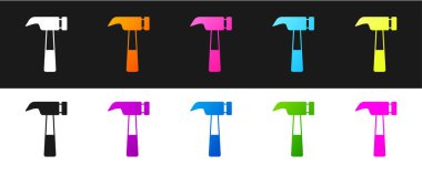 Çekiç simgesini siyah beyaz arkaplanda izole et. Tamir için bir araç. Vektör