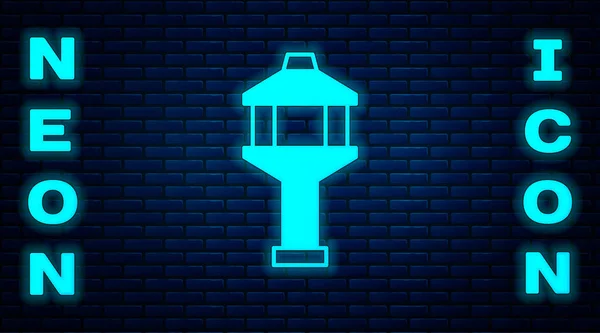 发光的霓虹灯机场控制塔图标隔离在砖墙背景 — 图库矢量图片