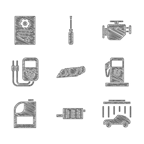 Set Faro Coche Silenciador Lavado Gasolinera Gasolinera Bote Para Aceite — Archivo Imágenes Vectoriales