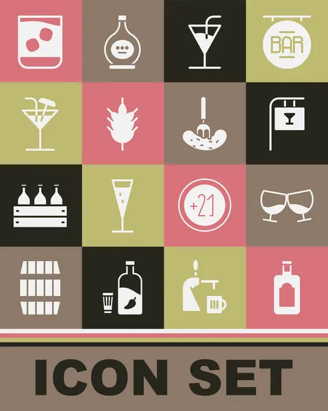 Set Bouteille Whisky Verre Cognac Brandy Enseigne Avec Bar Cocktail — Image vectorielle