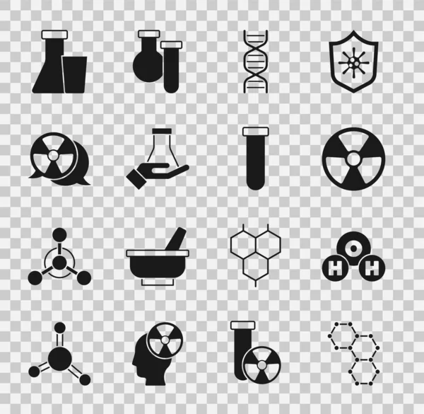 Conjunto Fórmula Química H2O Radiactivo Símbolo Adn Tubo Ensayo Frasco — Archivo Imágenes Vectoriales