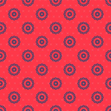 Mavi çizgili dairesel testere bıçak ikonu kırmızı arkaplanda izole edilmiş pürüzsüz desen. Testere tekerleği. Vektör