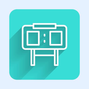 Beyaz çizgi spor mekanik skorbordu ve sonuç simgesi uzun gölge arkaplan izole. Yeşil kare düğmesi. Vektör