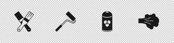 Set Paint Brush Roller Spray Can Icon Vector — Stock Vector