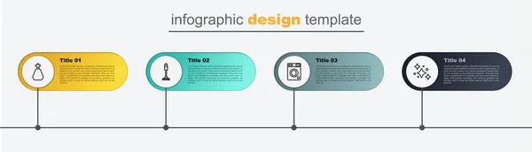Set Line Hausreinigung Waschmaschine Staubsauger Und Müllsack Geschäftsinfografische Vorlage Vektor — Stockvektor